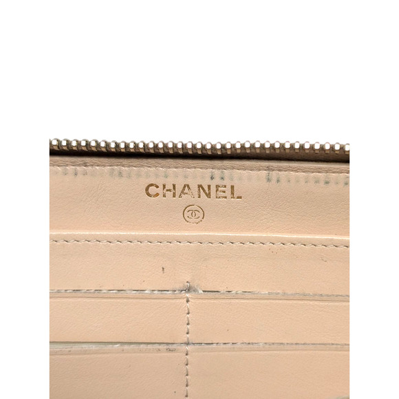 Chanel Beige Caviar Leather Zip Wallet Series 15 Diamond Quilted CC Logo - Picture 5 of 11